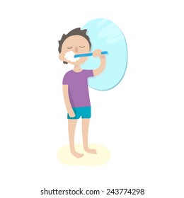 A little boy brushing his teeth