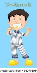 Little boy brushing his teeth illustration