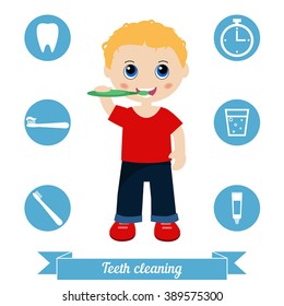 Little boy brushing his teeth. Health care concept.