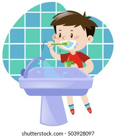 Little boy brushing his teeth illustration