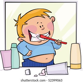 Little boy brushing his teeth