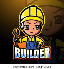 Little boy builder mascot esport logo design