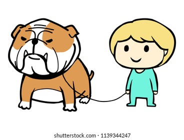 Little Boy and Bulldog Vector