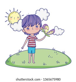 little boy with butterfly in the landscape characters