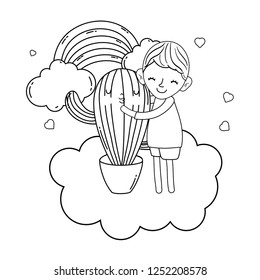 little boy with cactus kawaii character