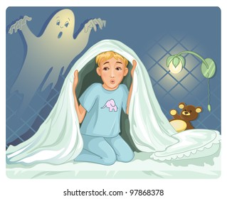 Little boy can not sleep because has fear in the night.