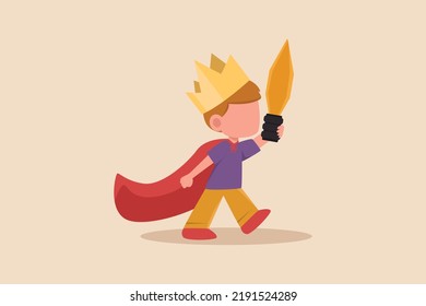 Little boy with a cape playing as a prince. kindergarten activity concept. Flat vector illustration isolated.