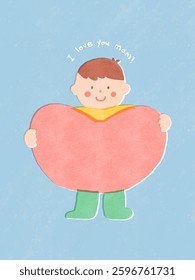 Little boy carrying a pink heart Mother's Day concept