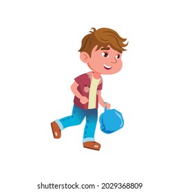 Little Boy Carrying Trash Bag To Garbage Cartoon Vector. Little Boy Carrying Trash Bag To Garbage Character. Isolated Flat Cartoon Illustration