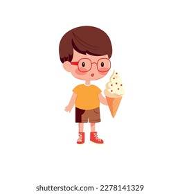 Little boy  Cartoon characters  Vector illustration boy  isolated white background  child eating ice cream  child and ice cream  vector illustration