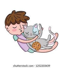 little boy with cat kawaii character