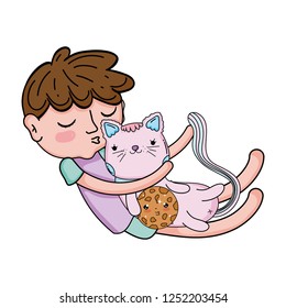 little boy with cat kawaii character