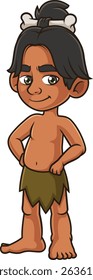 Little boy caveman with bone hair comb vector illustration