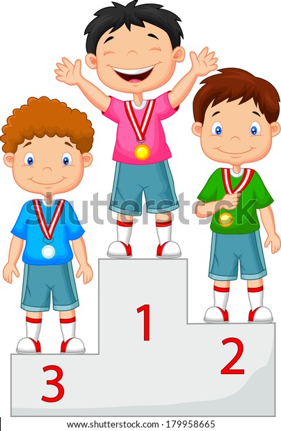 Little Boy Celebrates His Golden Medal Stock Vector (Royalty Free ...