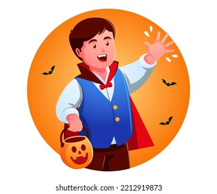 little boy celebrating happy  halloween wearing dracula uniform