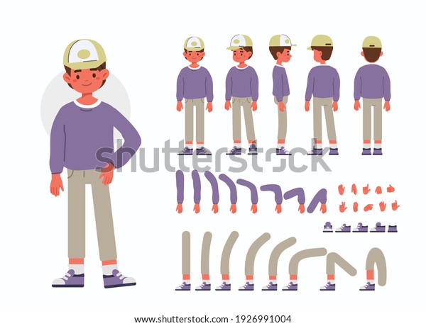 Little Boy Character Constructor for Animation. Front, Side and Back