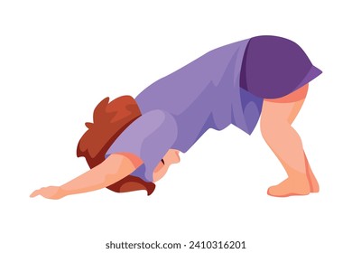 Personaje pequeño haciendo pie de yoga en la ilustración de un vector de Asana