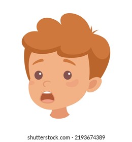 Little Boy Character Face with Brown Hair Gasping in Surprise Side View Vector Illustration