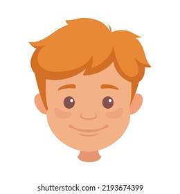 Little Boy Character Face with Red Hair Smiling Vector Illustration