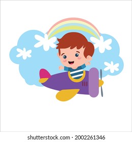 Little boy character playing activity vector template design illustration