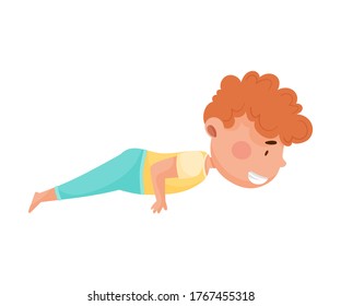 Little Boy Character Practising Yoga Stretching and Breathing Vector Illustration