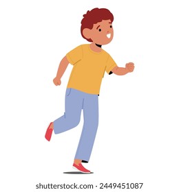 El Personaje Del Niño Corre Y Corre Alegremente, Su Risa Resuena En El Aire, Encarnando La Esencia De La Libertad De La Infancia Aislada En El Fondo Blanco. Ilustración vectorial de Personas de dibujos animados