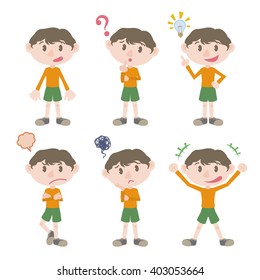 Little Boy Character Various Feeling Clip Art Set, Vector Illustration