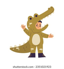 Little Boy Character Wearing Crocodile Animal Costume Having Fun Vector Illustration