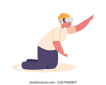 Little Boy Character Wearing Vr Glasses, Child in Goggles Engrossed In Virtual World Experience with Gaming or Educational Activities Isolated White Background. Cartoon People Vector Illustration
