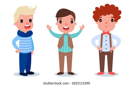 Little Boy Characters Dressed in Fashionable Garment Vector Set