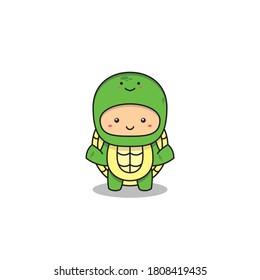 little boy characters wearing cute turtle costumes, kawaii characters