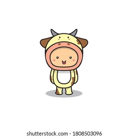 little boy characters wearing cute cow costume, kawaii characters