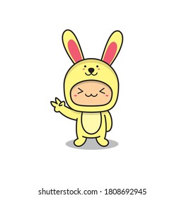 little boy characters wearing cute bunny costumes, kawaii characters