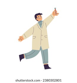 Little Boy Chemist and Scientist with Flask in Chemistry Lab Doing Scientific Experiment Vector Illustration