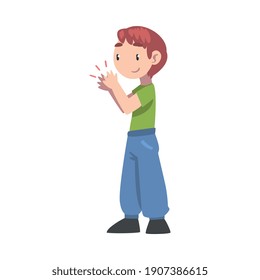 Little Boy Clapping his Hands, Cute Kid Applauding Expressing Enjoyment, Appreciation, Delight Cartoon Style Vector Illustration