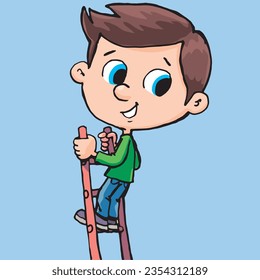 little boy climbs a ladder