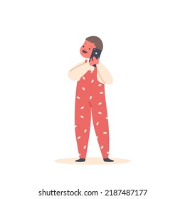 Little Boy Communicate by Smartphone Isolated on White Background. Mobile Connection, Communication Concept. Cheerful Baby Character Talking with Friend or Family. Cartoon Vector Illustration