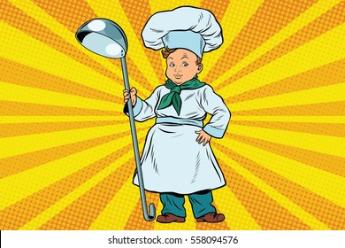 The little boy cook. Pop art retro vector illustration. Profession and talents