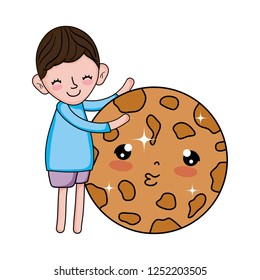 little boy with cookie kawaii character