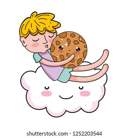 little boy with cookie kawaii character