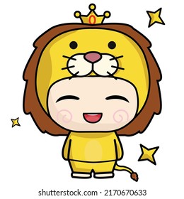 little boy cosplay the lion king, he is very happy