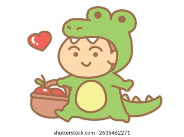 Little boy cosplaying in crocodile suit for Clip art.