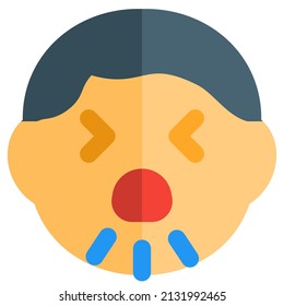 Little boy coughing as one of the symptom of Covid