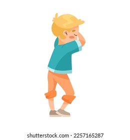 Little Boy Counting with Closed Eyes Playing Hide and Seek Game and Having Fun Vector Illustration