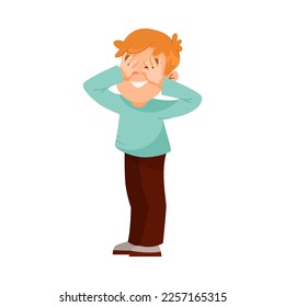 Little Boy Counting Closing His Eyes Playing Hide and Seek Game and Having Fun Vector Illustration