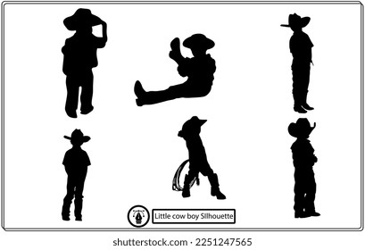 little boy in cowboy hat on toy horse.Vector black silhouette on white
