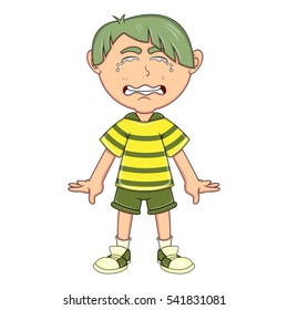 Little boy crying cartoon vector illustration