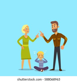A little boy crying, cursing when his beloved parents. Vector Illustration of a flat design.