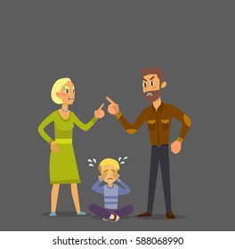 A little boy crying, cursing when his beloved parents. Vector Illustration of a flat design.