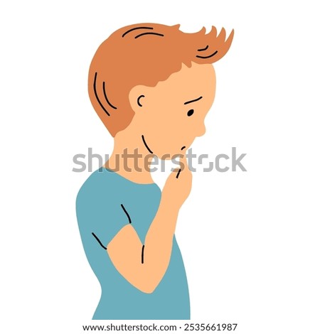 Little boy. Curious or guilty. Children and childhood. Vector illustration isolated on white background